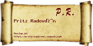 Pritz Radován névjegykártya
